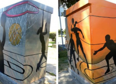 Utility box murals used to reduce graffiti. 