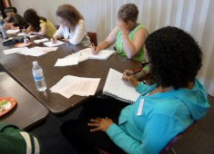 Hayward residents engaged in a writing workshop.