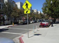 Example of a well-marked pedestrian crossing within a residential neighborhood.